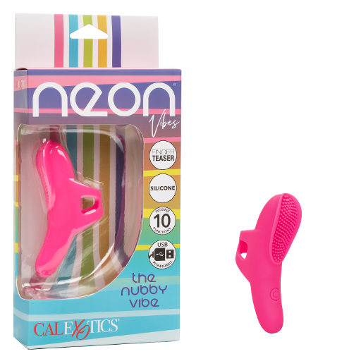 Neon Vibes The Nubby Vibe Pink Silicone Finger Teaser with 10 Functions and Rechargeable
