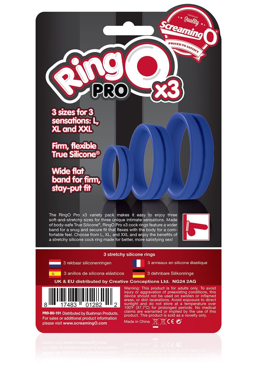 RingO Pro X3 – Durable True Silicone Cock Ring Set with Three Sizes