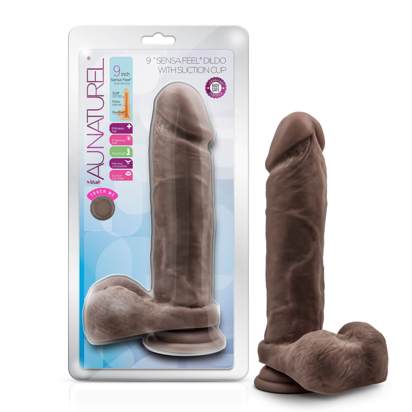 Au Naturel 9 Inch Realistic Dildo with Suction Cup Chocolate