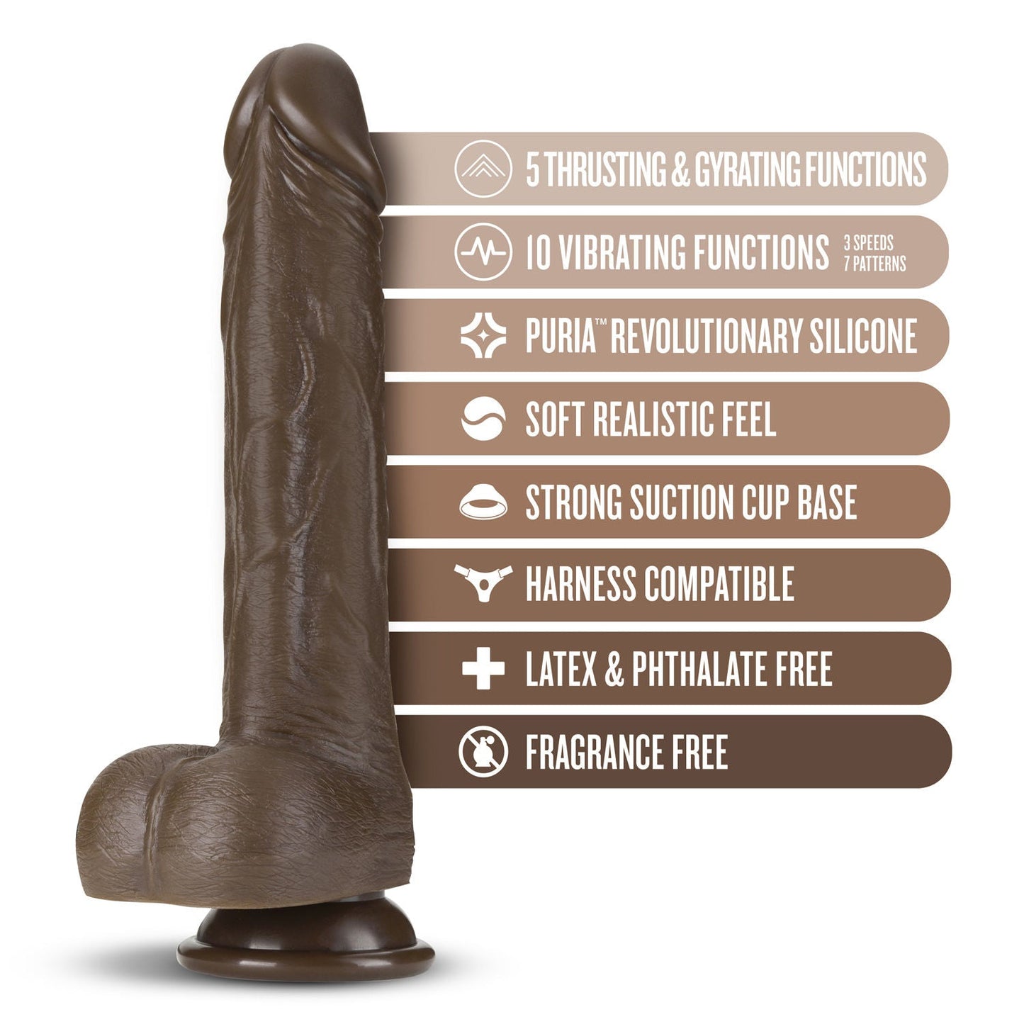 Dr. Skin Dr. Murphy (Chocolate) – 8 Inch Silicone Thrusting and Vibrating Dildo