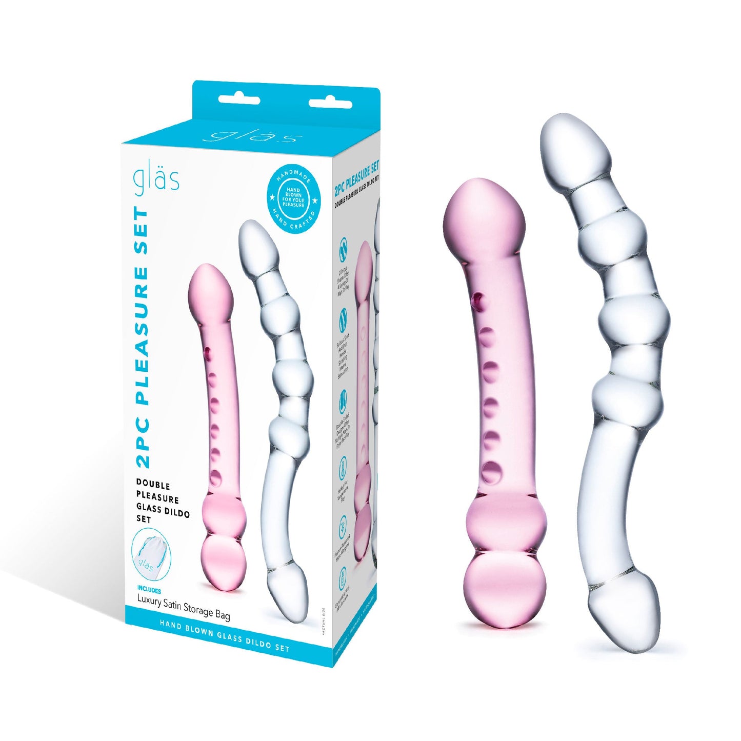Glas Double Pleasure 6 Inch and 7.5 Inch Two-Piece Glass Dildo Set