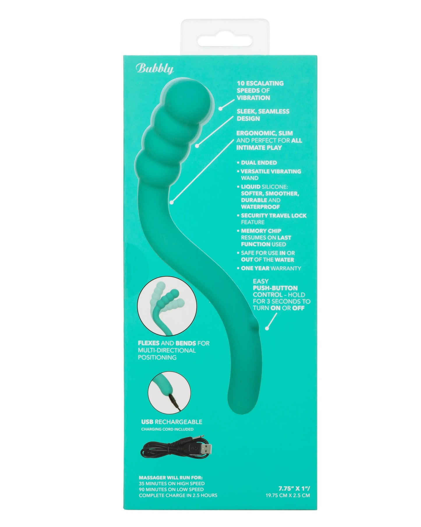 Pretty Little Wands Bubbly Slim Flexible Silicone Massager with 10 Speeds Waterproof Vibrator in Teal