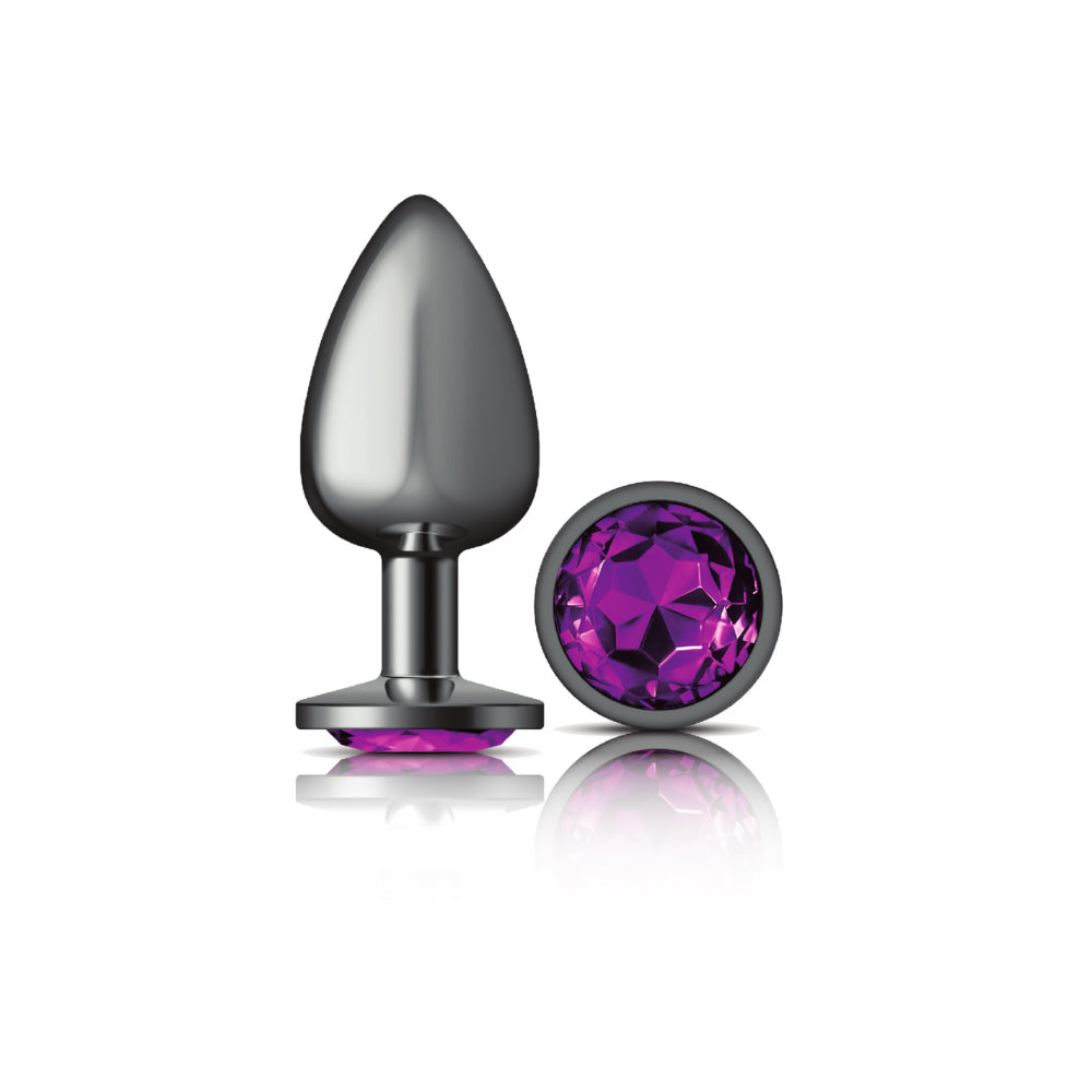 Cheeky Charms Gunmetal Round Butt Plug with Purple Jewel Large