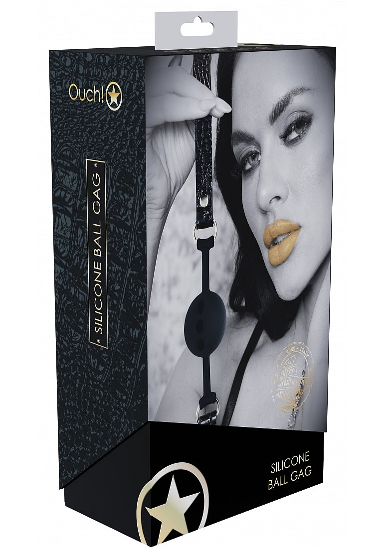Ouch Rome Collection Silicone Ball Gag with Adjustable PU Leather Straps and Iridescent Hardware