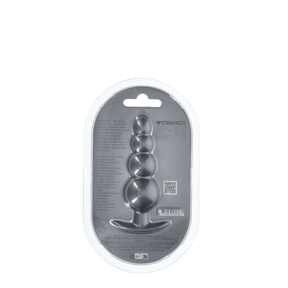 Ouch Beaded Anal Plug Gun Metal Grey 11.7 cm Silicone Butt Plug