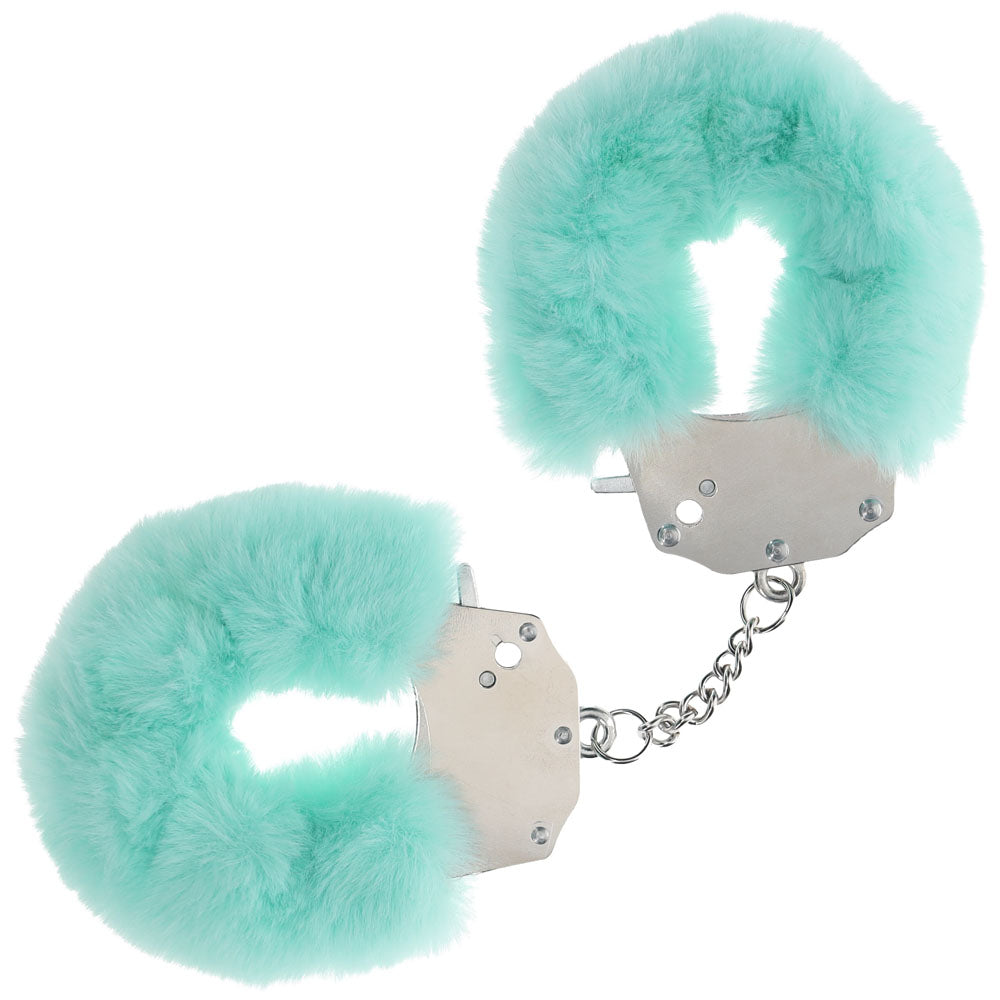 OUCH! Heavy-Duty Fluffy Cuffs - Powder Green - 24.2cm Restraints