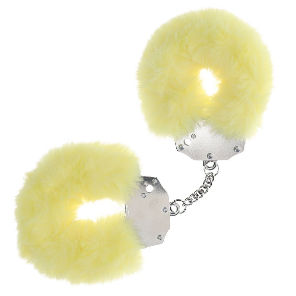 Ouch Heavy Duty Fluffy Cuffs Yellow Fluffy Restraints