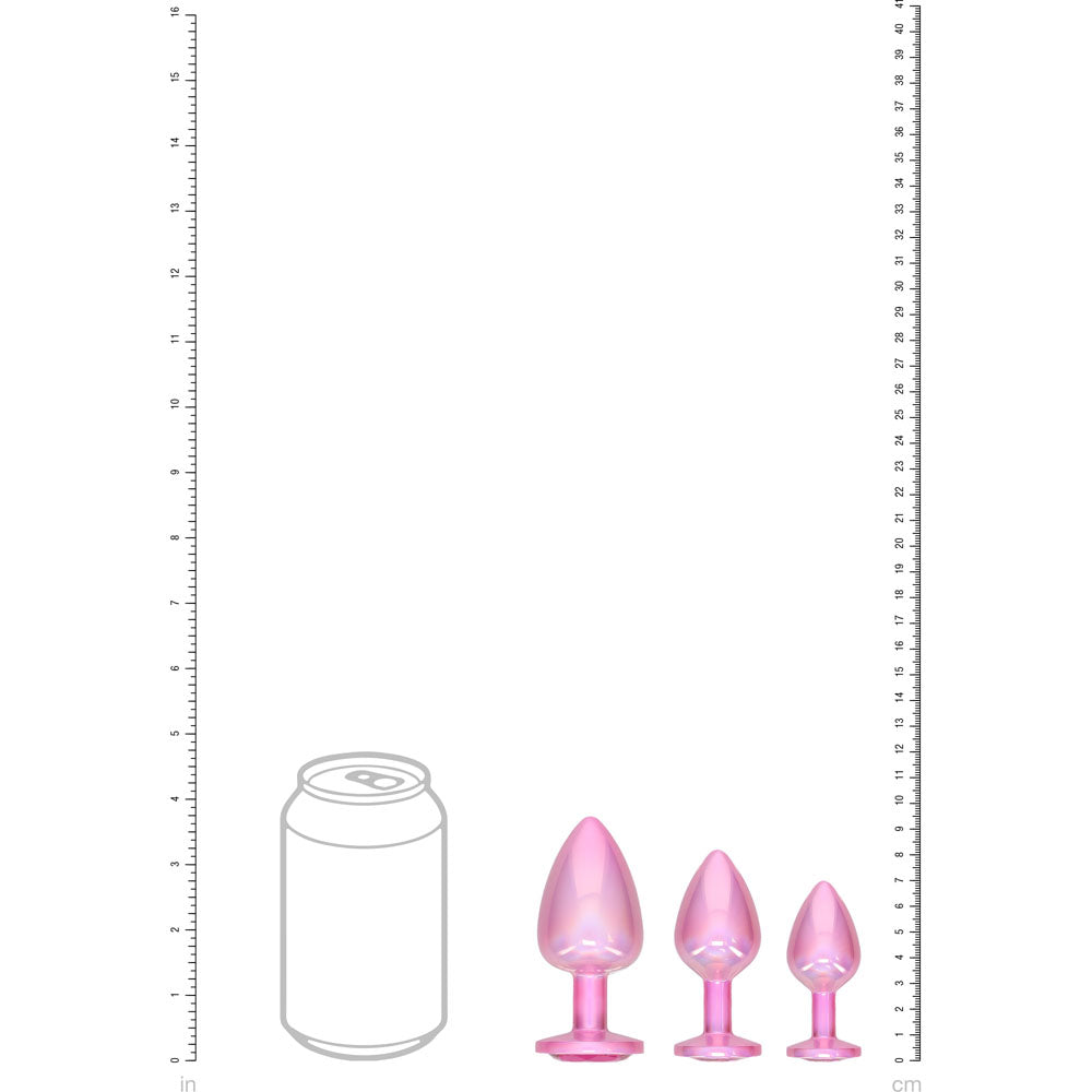 Ouch Paris Collection Metal Anal Plug Set Metallic Butt Plugs with Gem Bases Set of Three Sizes