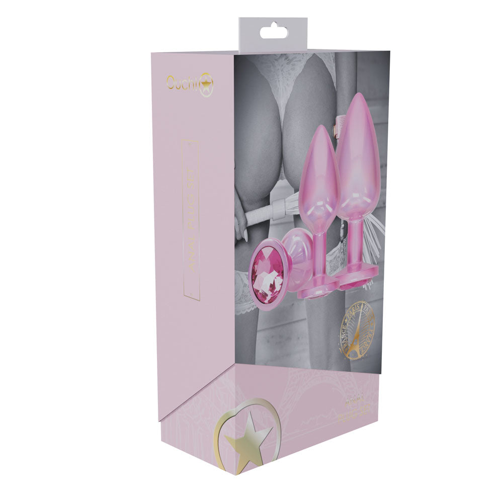 Ouch Paris Collection Metal Anal Plug Set Metallic Butt Plugs with Gem Bases Set of Three Sizes