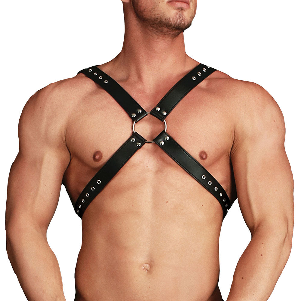 Ouch Adonis High Halter Harness – Bonded Leather Harness