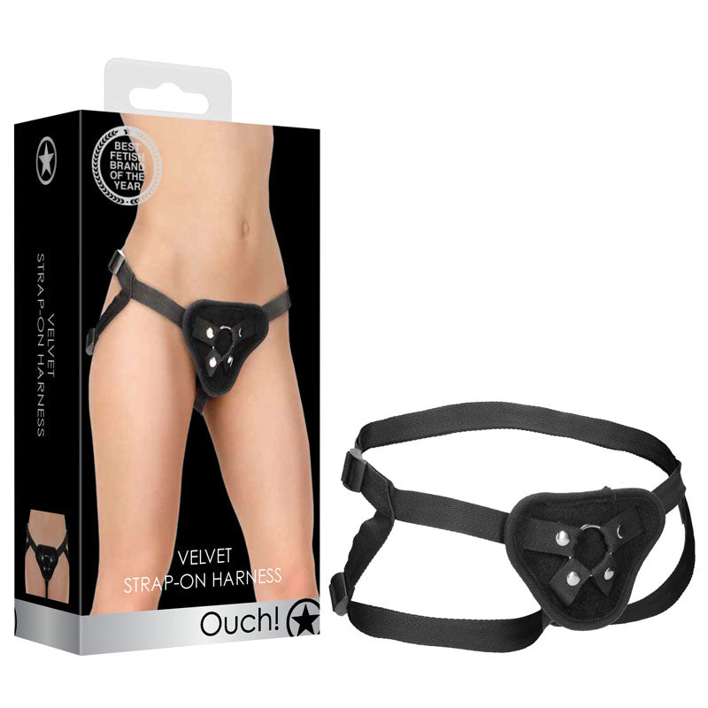 Ouch Velvet and Velcro Adjustable Harness with O-Ring – Strap-On Harness