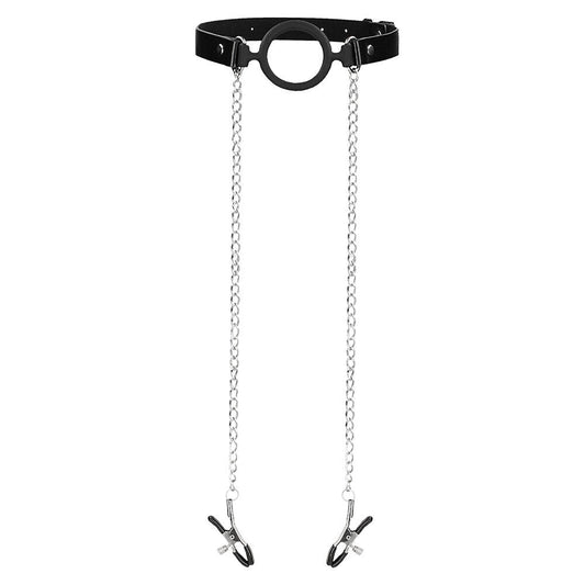Ouch Ring Gag with Adjustable Nipple Clamps – Silicone BDSM Accessory