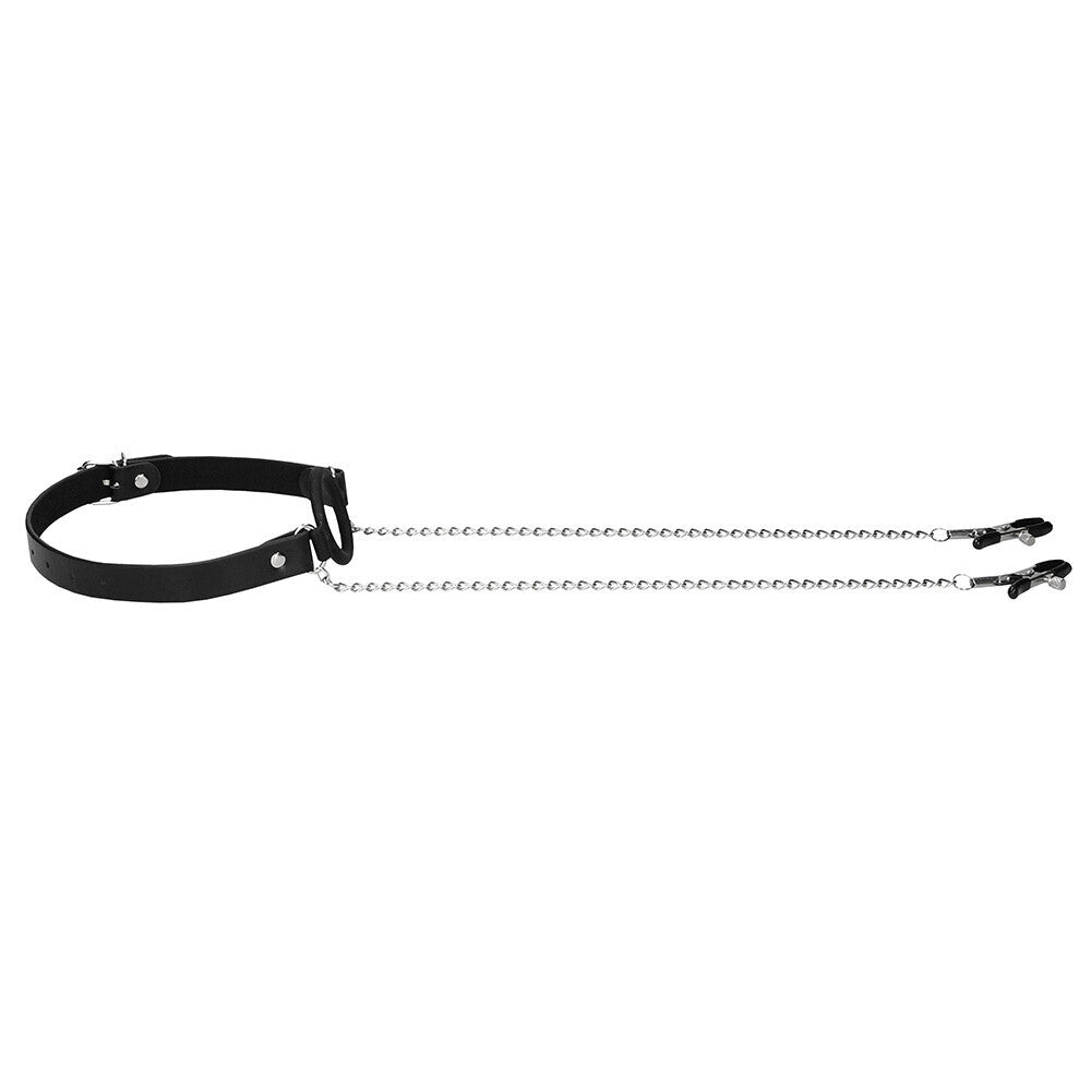 Ouch Ring Gag with Adjustable Nipple Clamps – Silicone BDSM Accessory