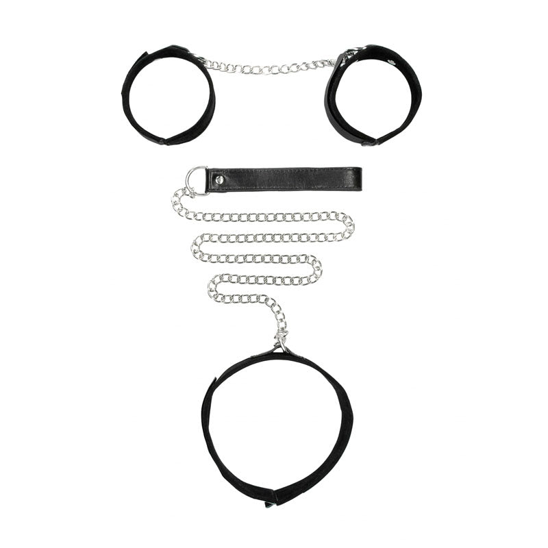 Ouch Velcro Collar With Leash And Hand Cuffs Restraints Set