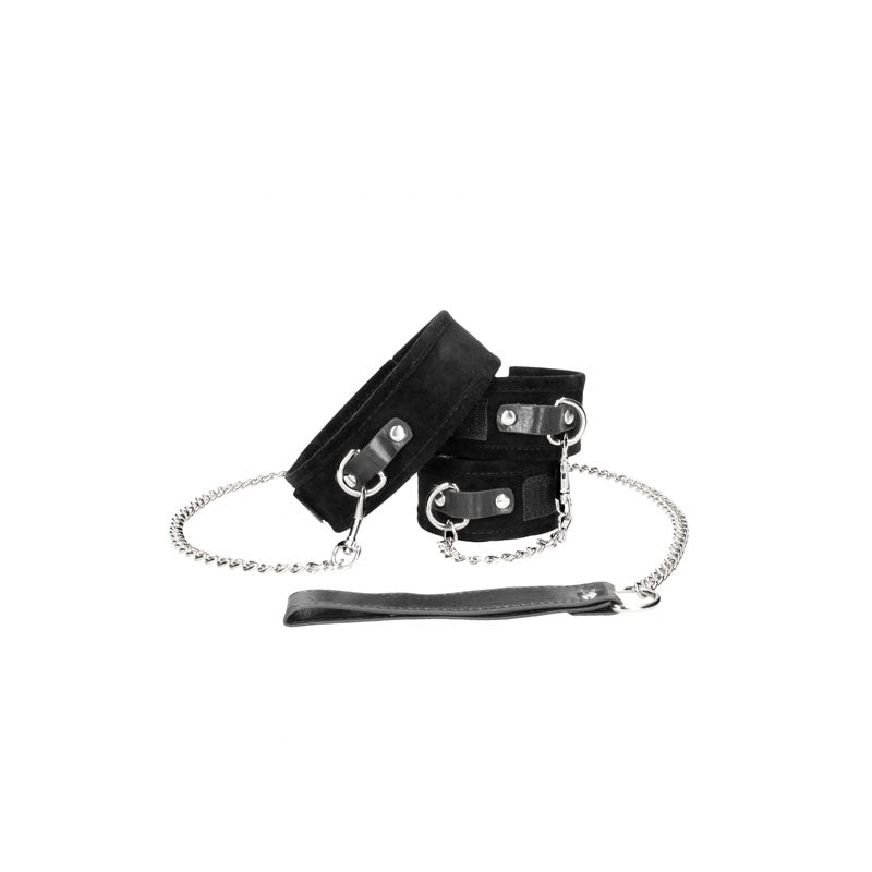 Ouch Velcro Collar With Leash And Hand Cuffs Restraints Set