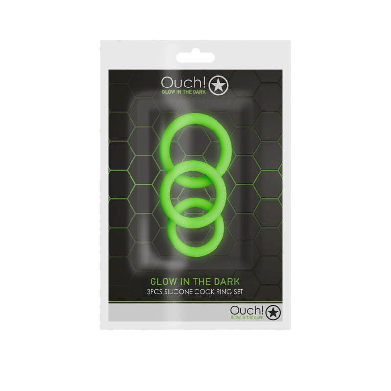 Ouch Glow in the Dark Cock Ring Set – Set of 3 Sizes Cock Rings