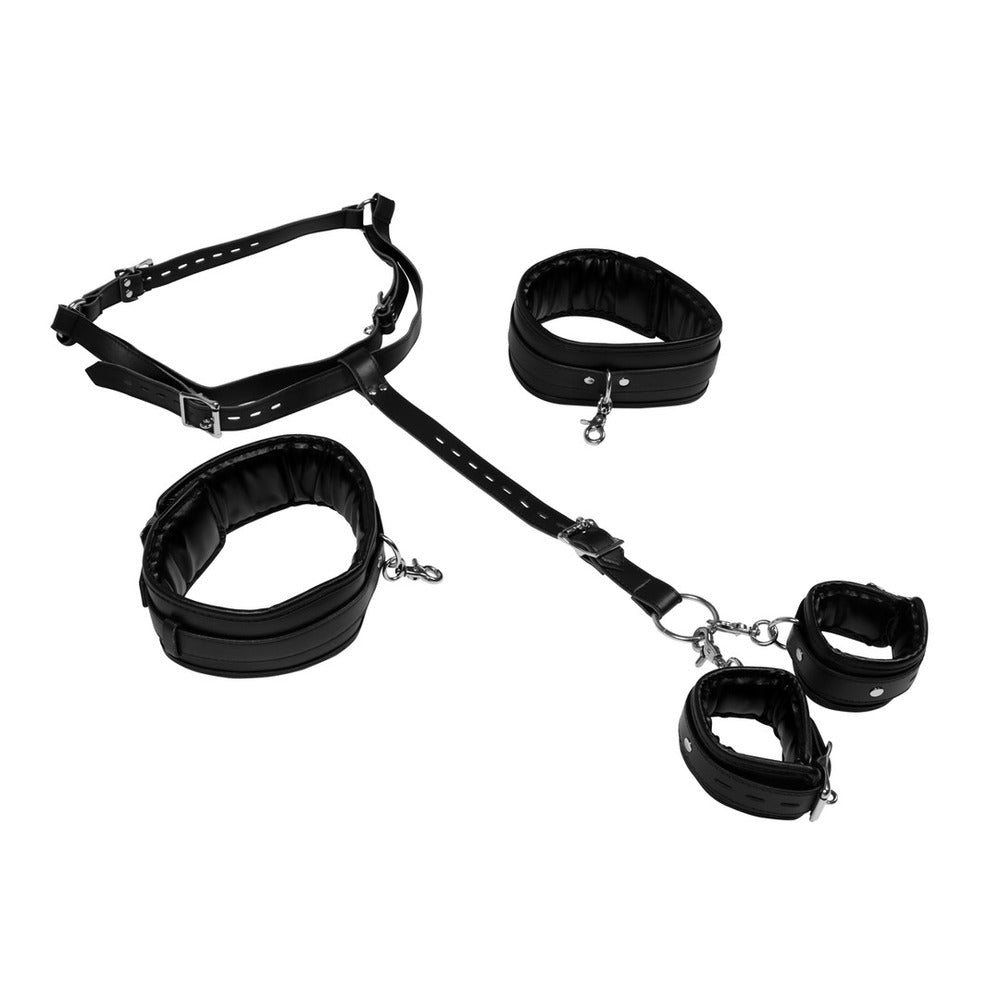 Body Harness with Adjustable Thigh and Hand Cuffs – BDSM Restraint Set