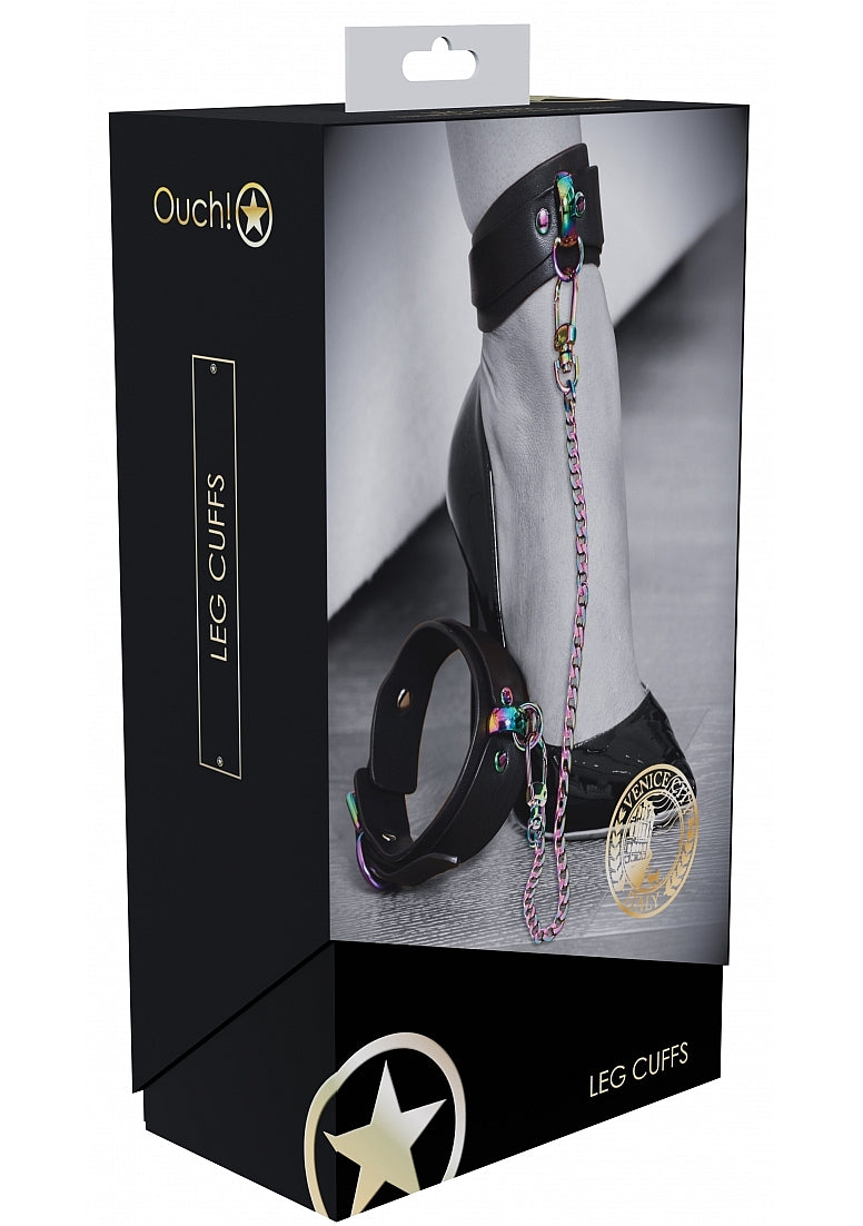 Ouch! Venice Collection Leg Cuffs with Iridescent Hardware and Adjustable Black Straps