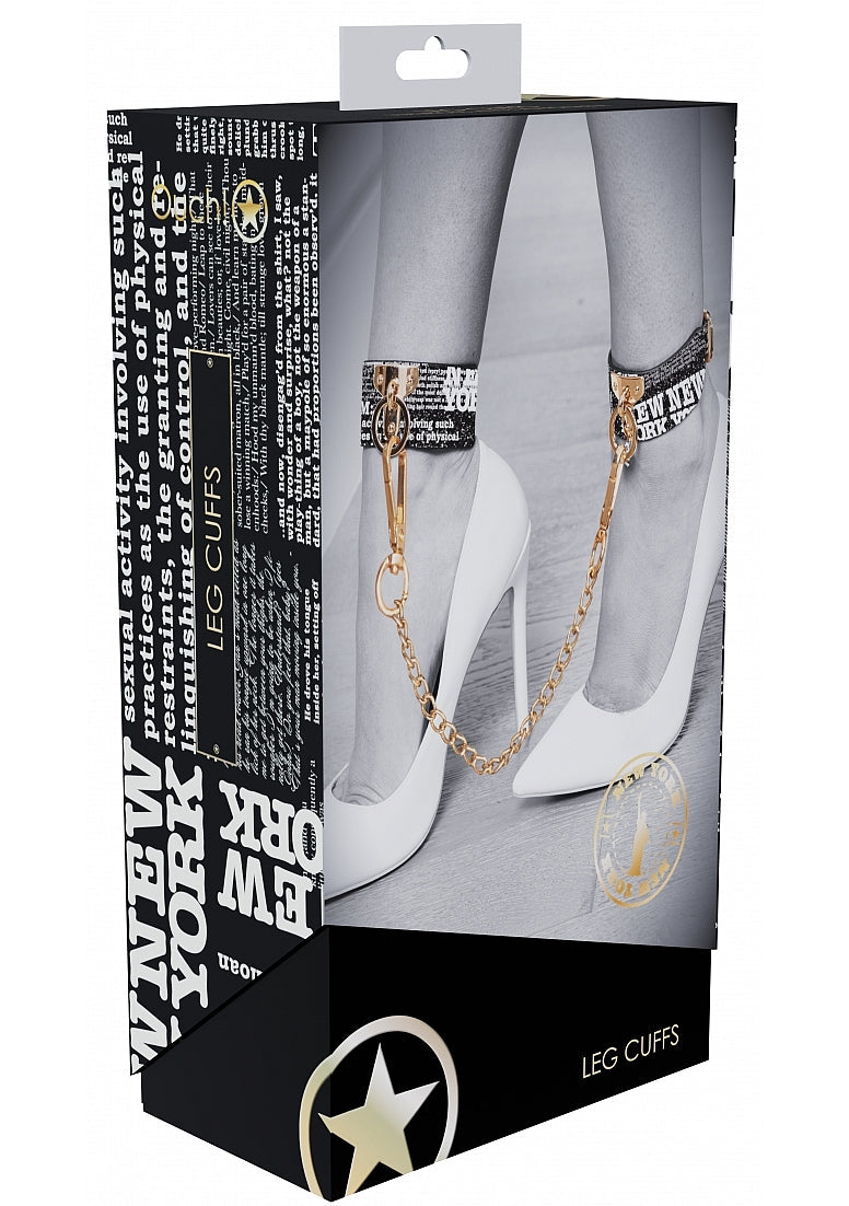 Ouch! NY Collection Adjustable PU Leather Leg Cuffs with Iridescent Hardware and Chain