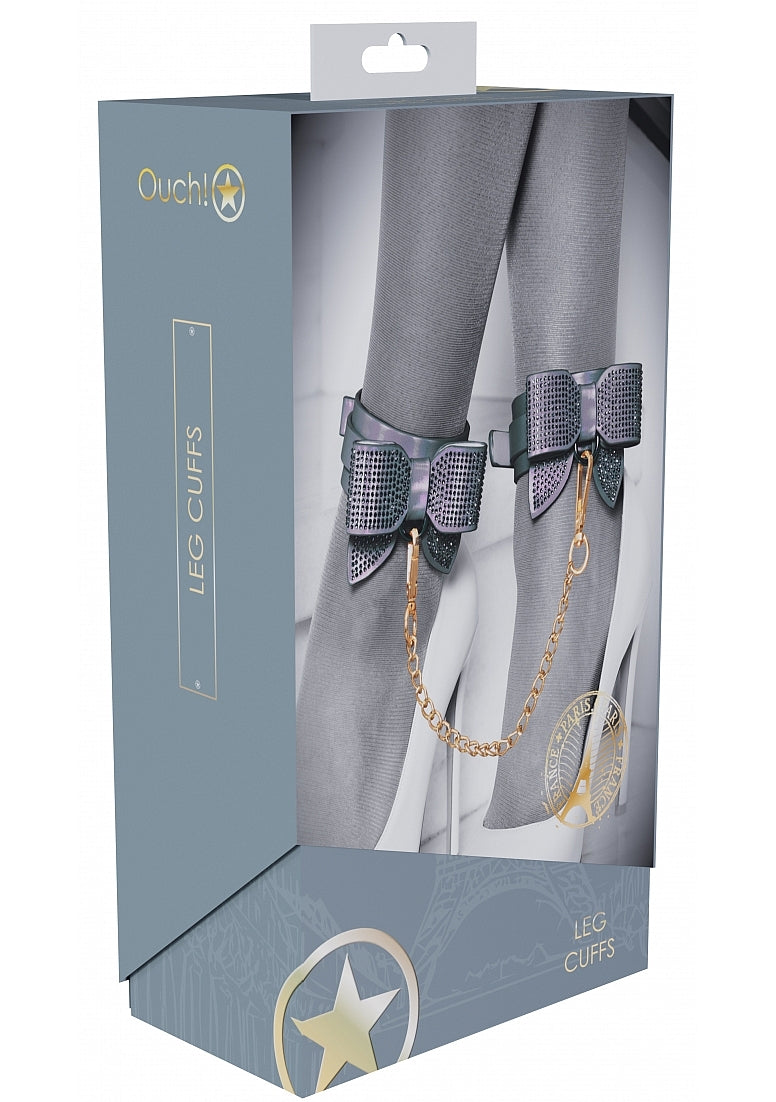 Ouch! Paris Collection Leg Cuffs Black Adjustable PU Leather with Iridescent Hardware