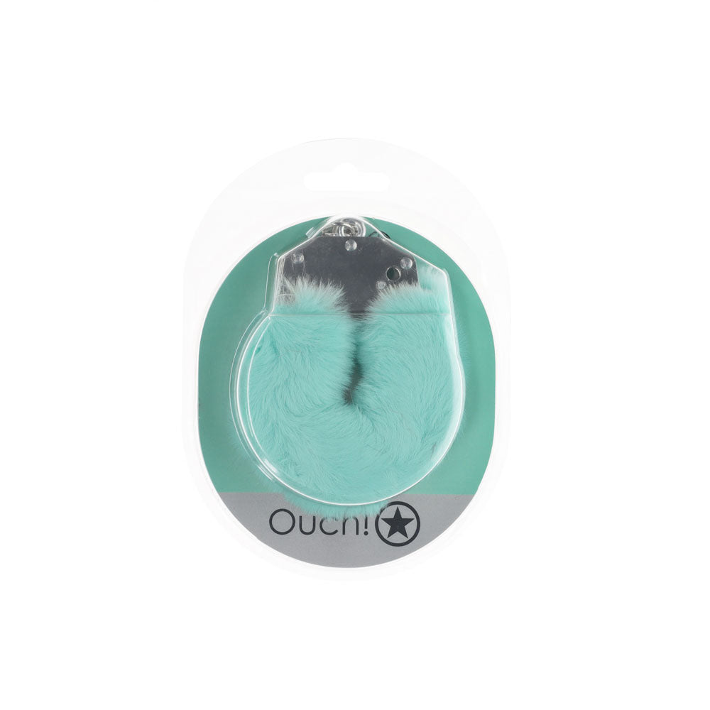 OUCH! Heavy-Duty Fluffy Cuffs - Powder Green - 24.2cm Restraints