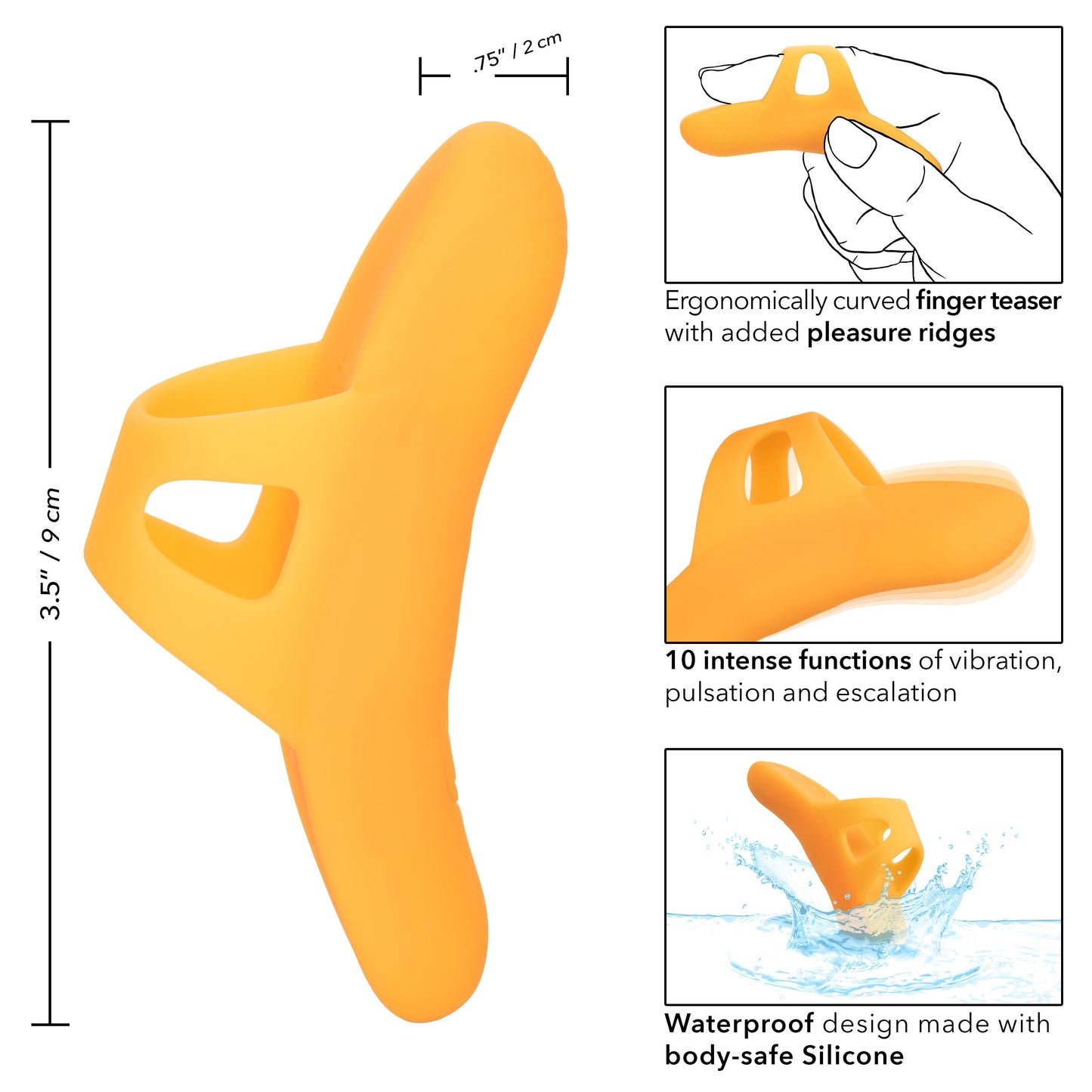 Neon Vibes The Pleasure Vibe (Orange) – Rechargeable Ergonomic Finger Vibrator with 10 Functions