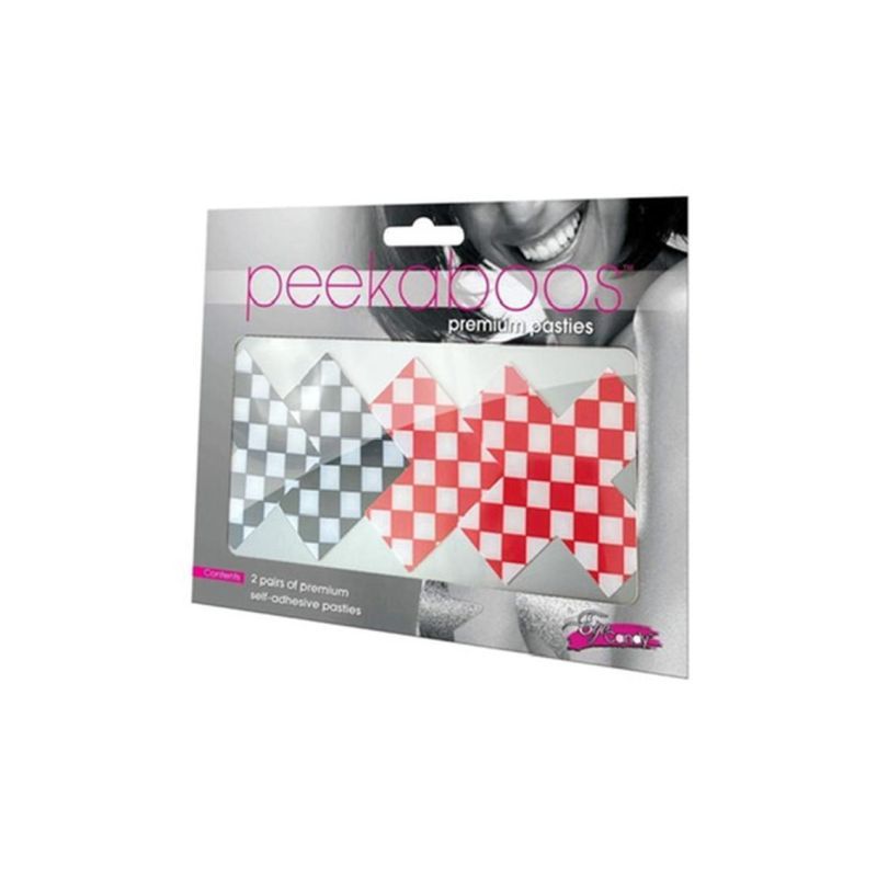 Off The Wall Pasties Set with Black and Red Checkered Design