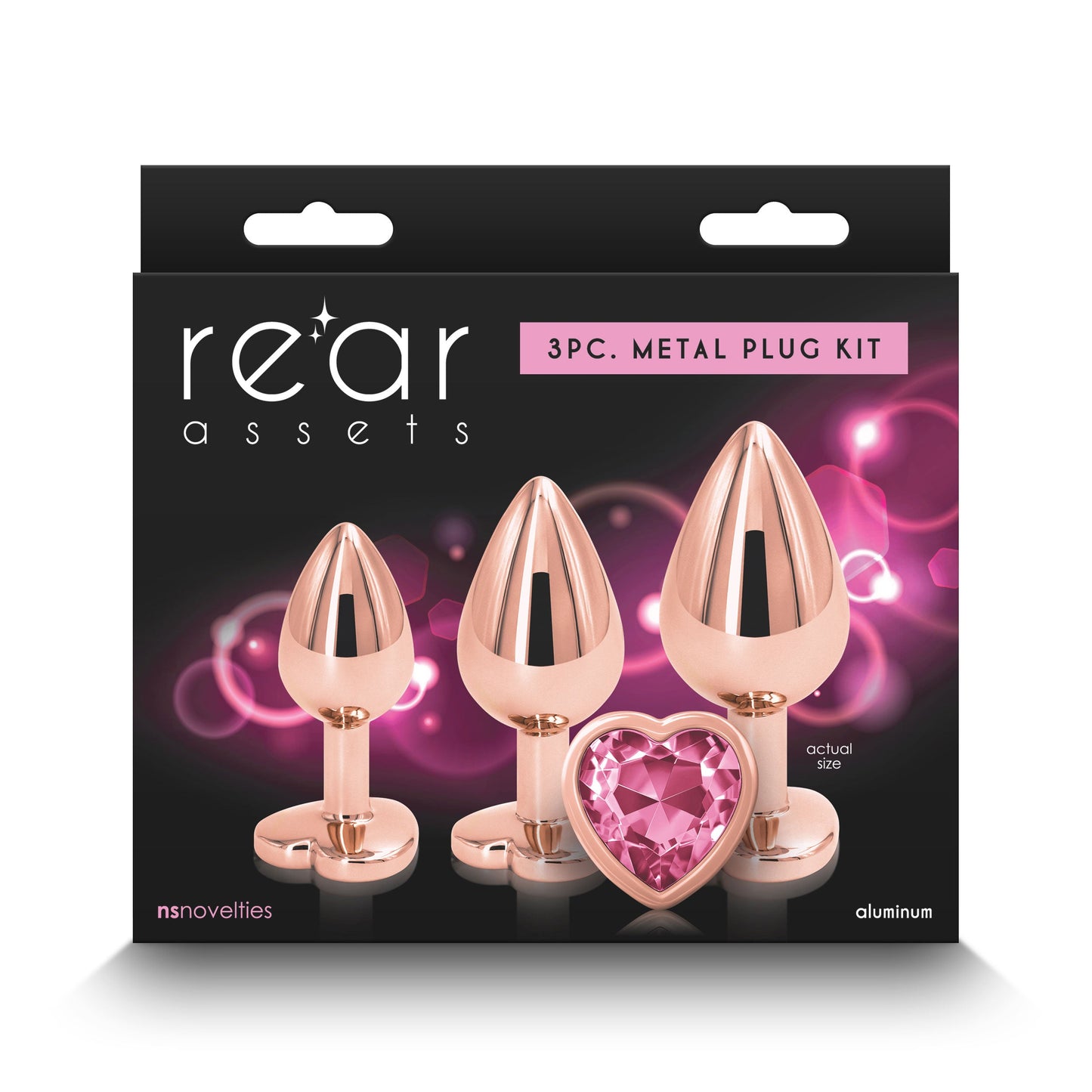 Rear Assets Trainer Kit - 3 Metallic Butt Plugs with Pink Hearts