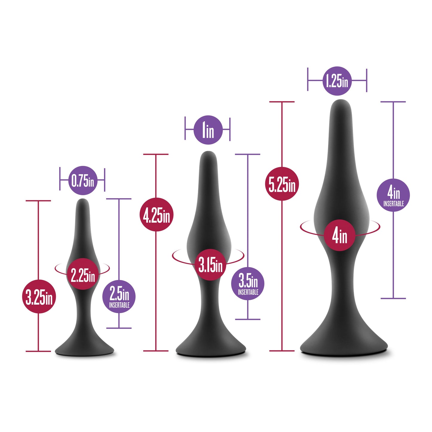 Luxe Beginner Plug Kit (Black) – Three Graduated Sizes Anal Plug Set