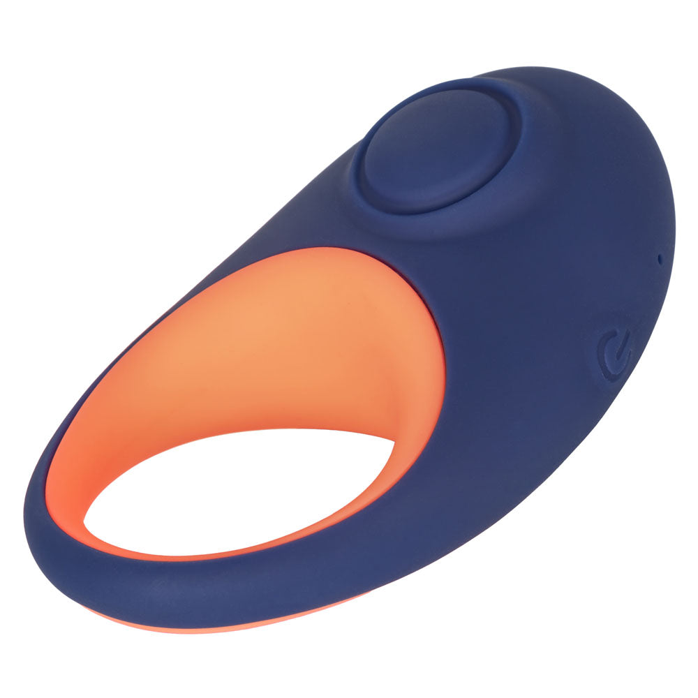 Link Up Verge Dual Stimulating Ring with 10 Thumping Functions Ultra-Soft Silicone Cock Ring Blue and Orange