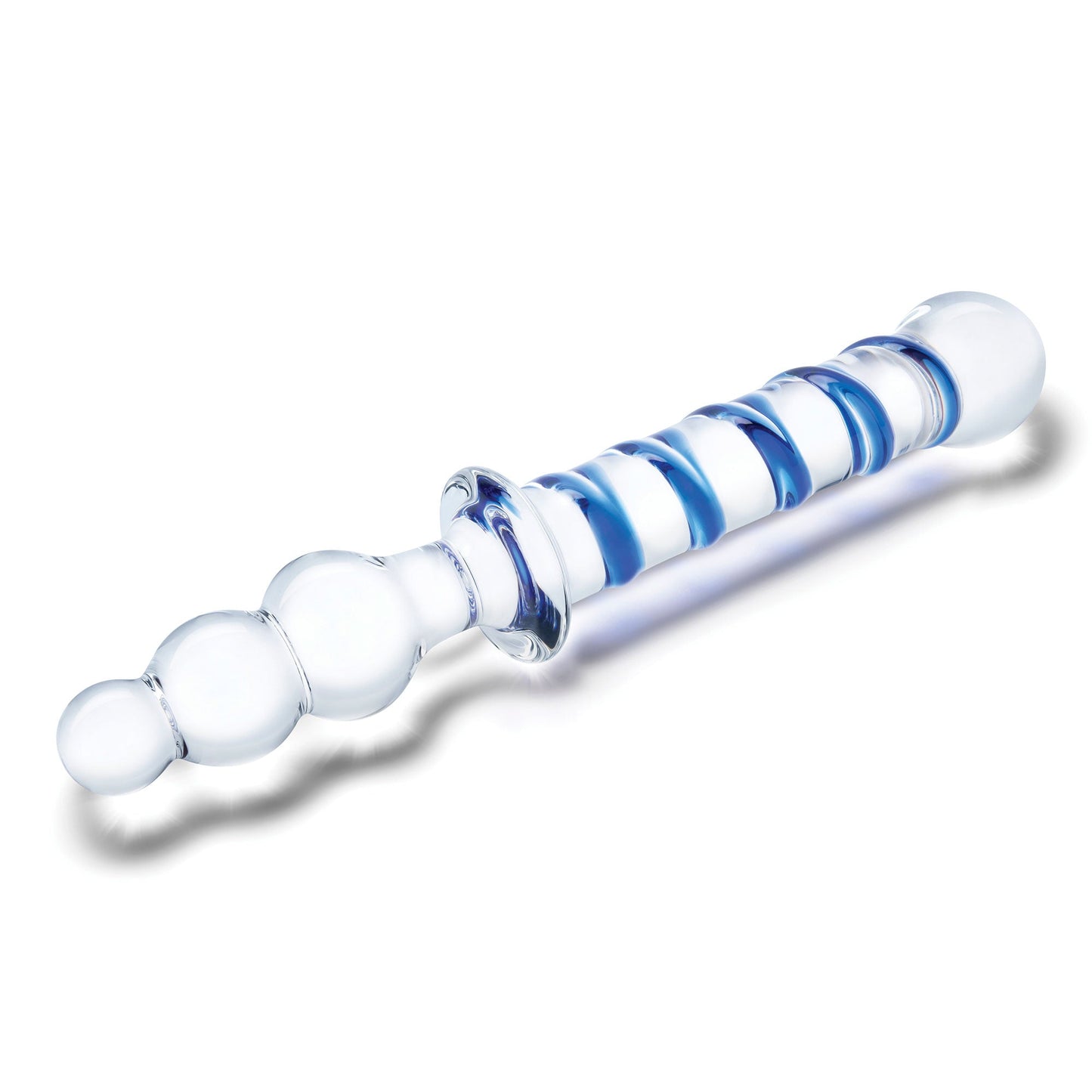 Glas 10 Inch Twister Dual-Ended Glass Dildo with Blue Spiral Design