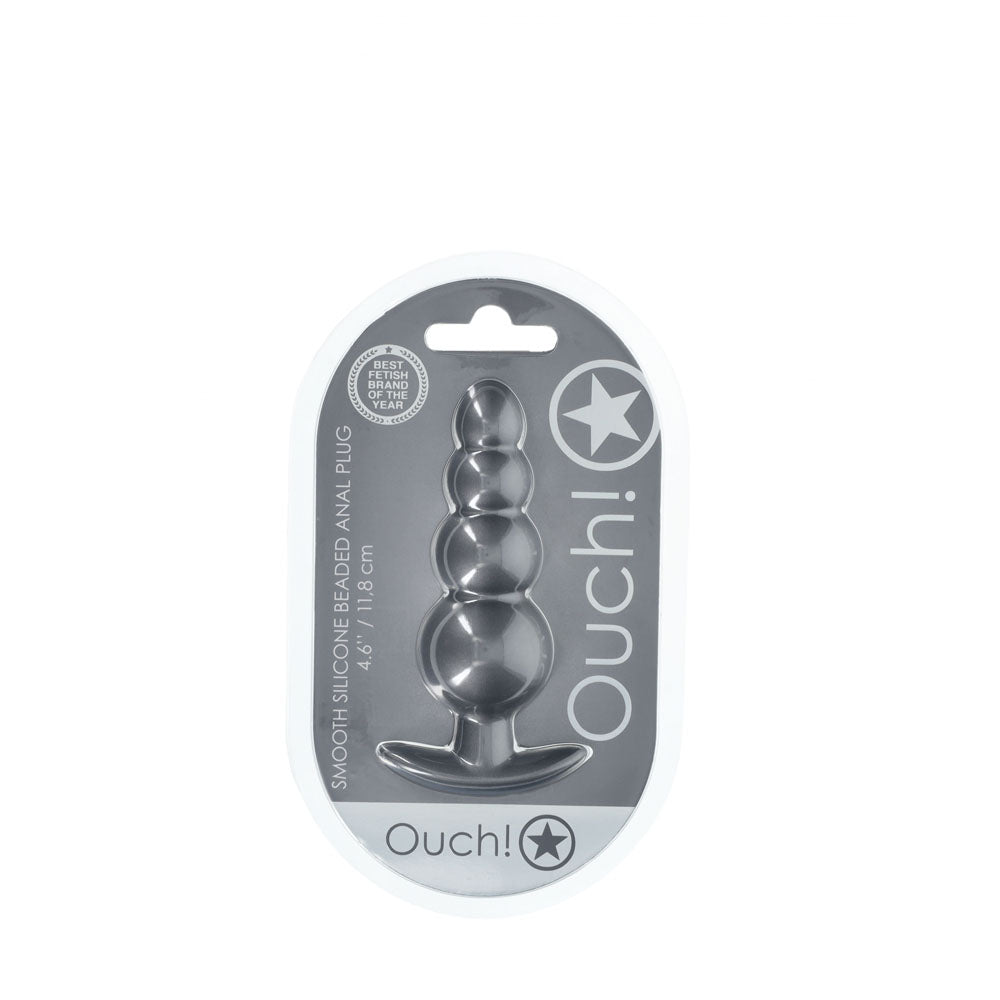 Ouch Beaded Anal Plug Gun Metal Grey 11.7 cm Silicone Butt Plug