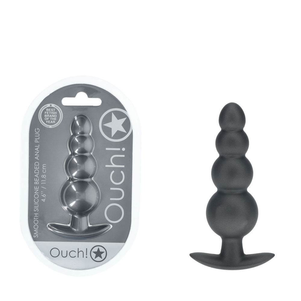 Ouch Beaded Anal Plug Gun Metal Grey 11.7 cm Silicone Butt Plug