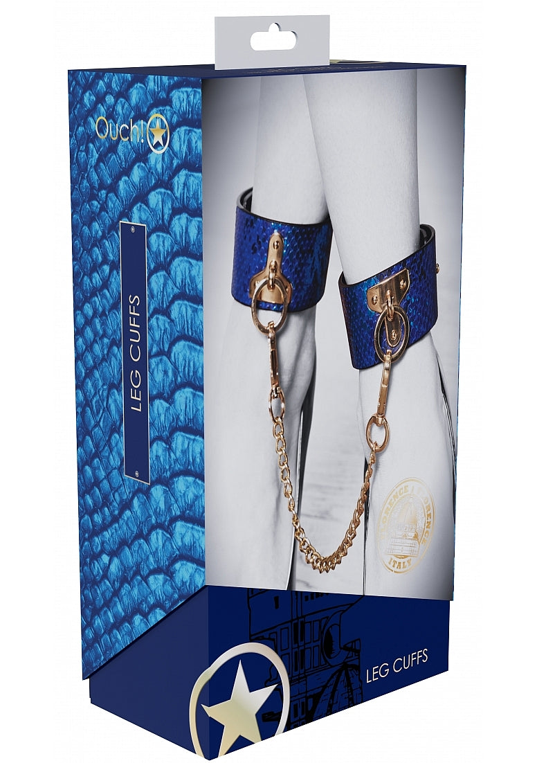 Ouch Florence Collection Blue PU Leather Adjustable Leg Cuffs with Iridescent Hardware