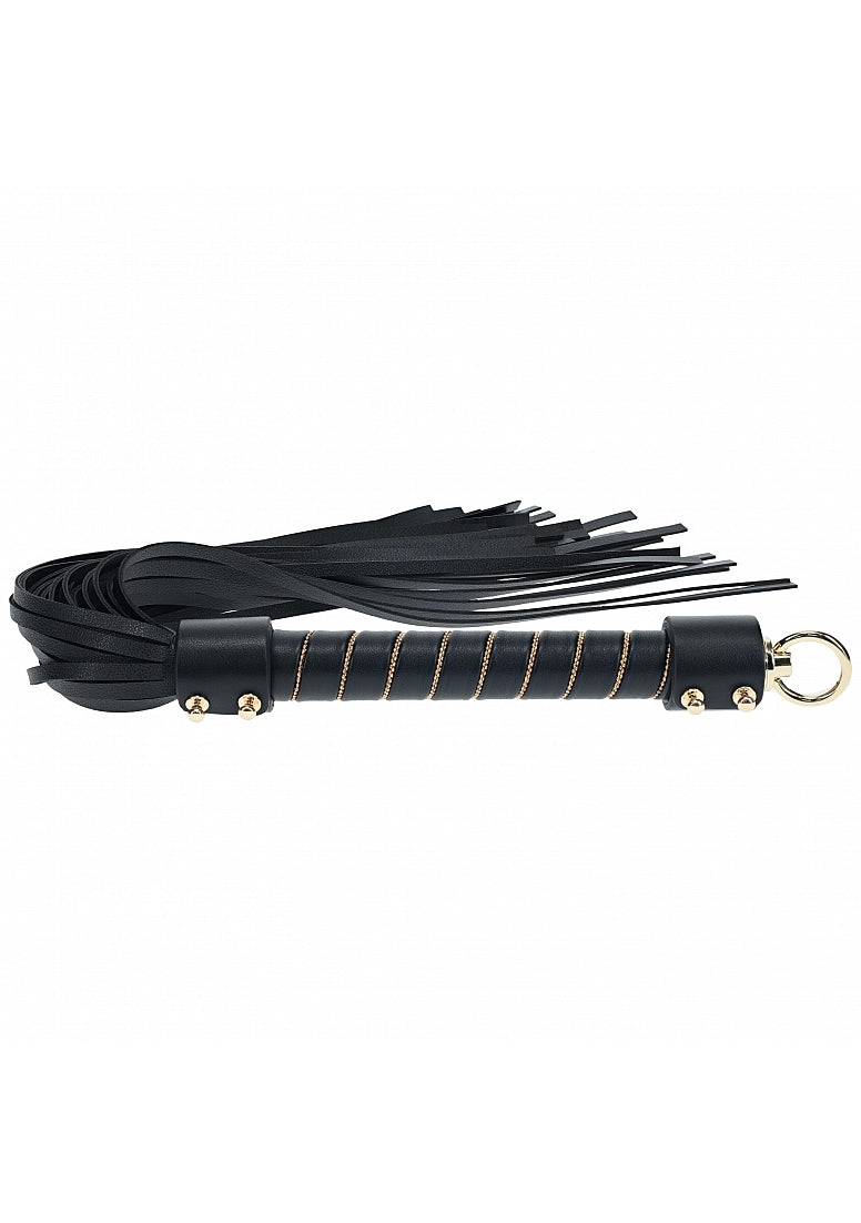 Ouch London Collection Flogger Black PU Leather Whip with Iridescent Hardware