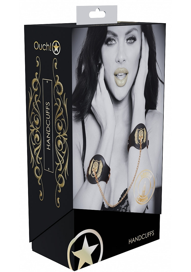 Ouch London Collection Handcuffs with Black PU Leather and Iridescent Hardware