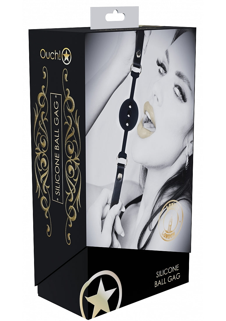 Ouch London Collection Silicone Ball Gag with Adjustable PU Leather Straps and Iridescent Hardware
