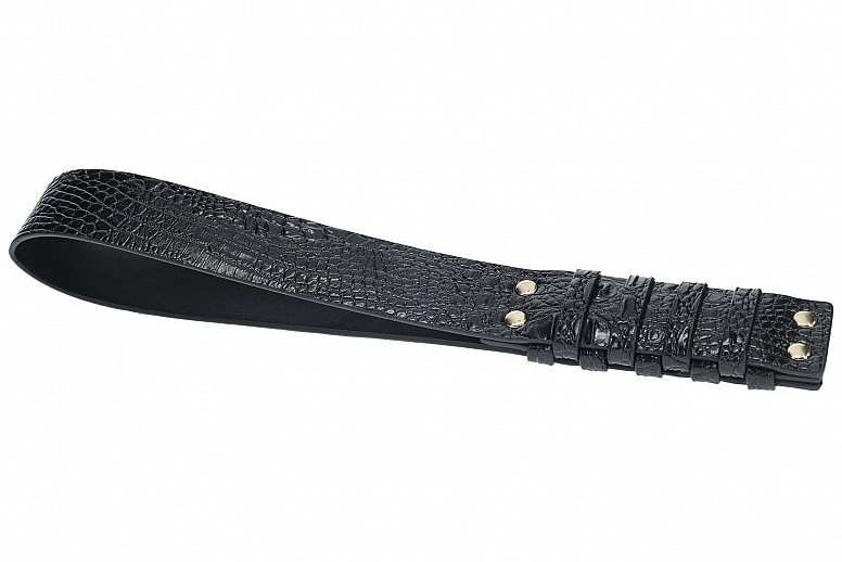 Ouch Rome Collection Black Croc Embossed PU Leather Paddle with Iridescent Hardware