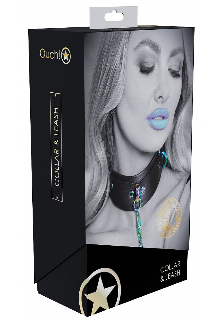Ouch Venice Collection Collar with Iridescent Hardware and Leash