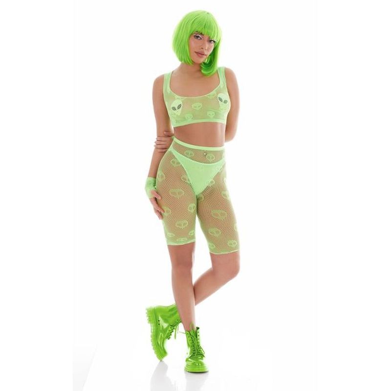 Out of This World Green Bodysuit Set with Alien Pasties and Fingerless Gloves