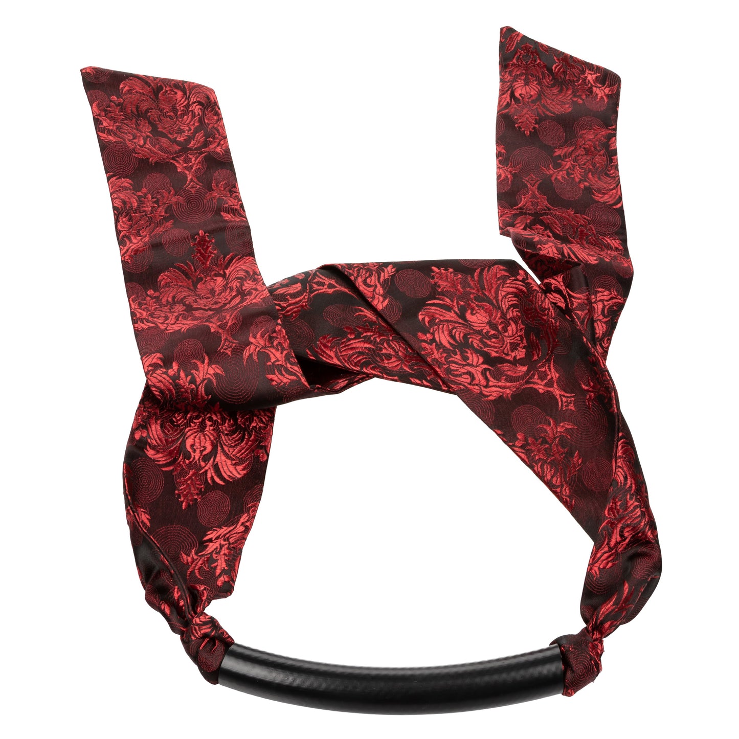 Scandal Bar Gag with Black PVC Plastic Bar and Red Black Brocade Double-Padded Strap