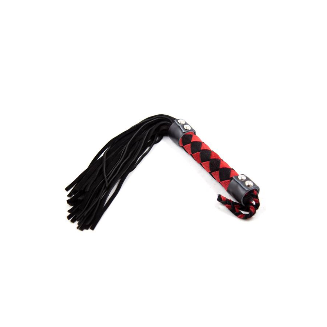 Plesur 15 Inch Leather Flogger with Black and Red Braided Handle