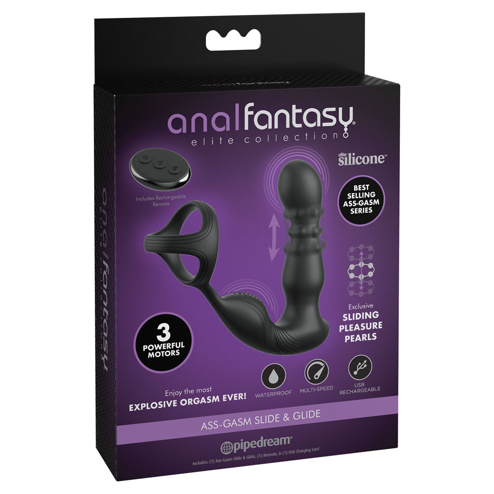 Anal Fantasy Elite Ass-Gasm Slide & Glide – USB Rechargeable Prostate Massager with Cock Ring