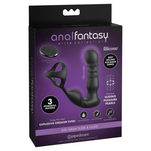Anal Fantasy Elite Ass-Gasm Slide & Glide – USB Rechargeable Prostate Massager with Cock Ring
