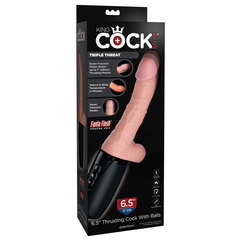 King Cock Plus Thrusting Cock with Balls 6.5 Inch – Warming, Vibrating, Piston-Powered Dildo