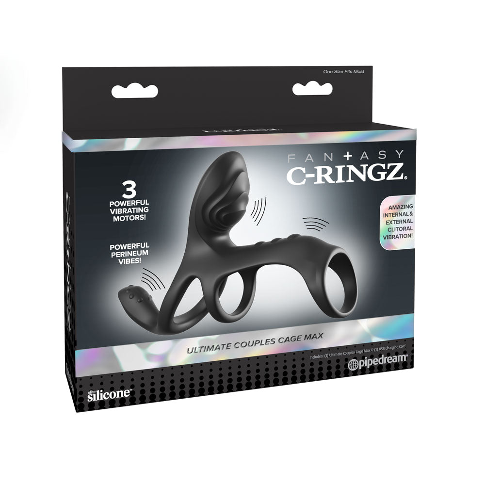 Fantasy C-Ringz Ultimate Couples Cage – USB Rechargeable Triple Motor Vibrating Cock Ring Cage