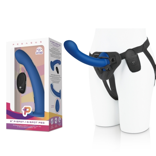 Pegasus 8 Inch Remote Control Blue P-Spot G-Spot Silicone Peg with Harness Included