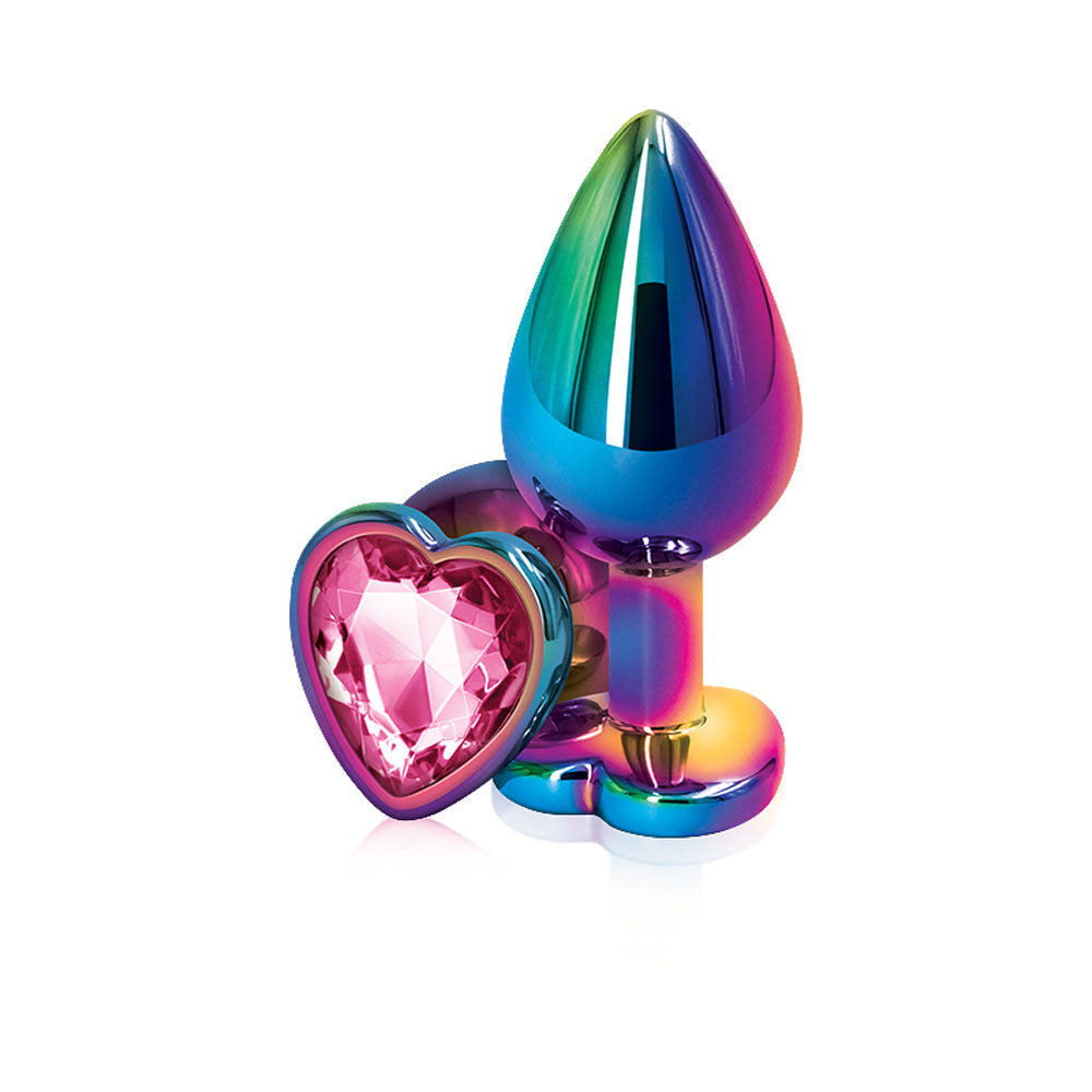 Rear Assets Multi Medium Metal Butt Plug with Pink Heart Gem Base