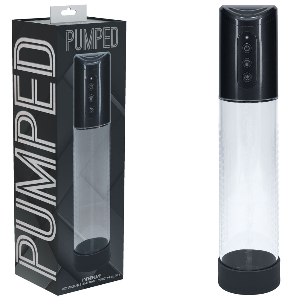 Pumped Hyperpump 20cm Automatic Penis Pump Gunmetal Grey with Silicone Insertion Sleeve