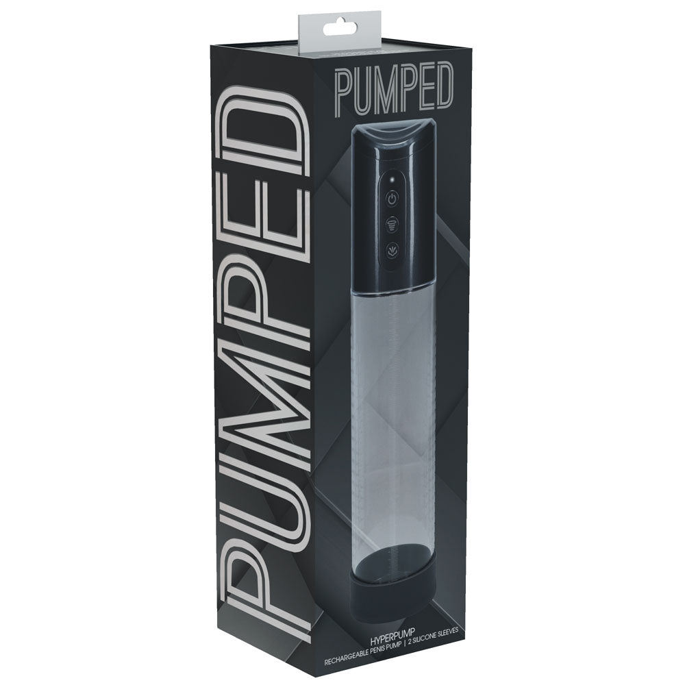 Pumped Hyperpump 20cm Automatic Penis Pump Gunmetal Grey with Silicone Insertion Sleeve